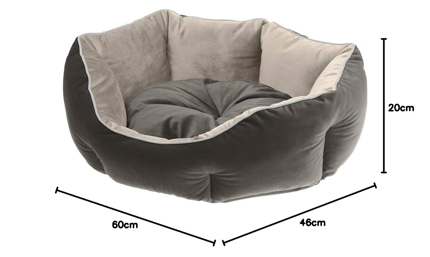 Ferplast Divanetto per cani e gatti QUEEN 60 con cuscino, Cuccia imbottita per animali, Double-face, Soffice velluto, Lavabile, 60 x 46 x h 20 cm, Grigio