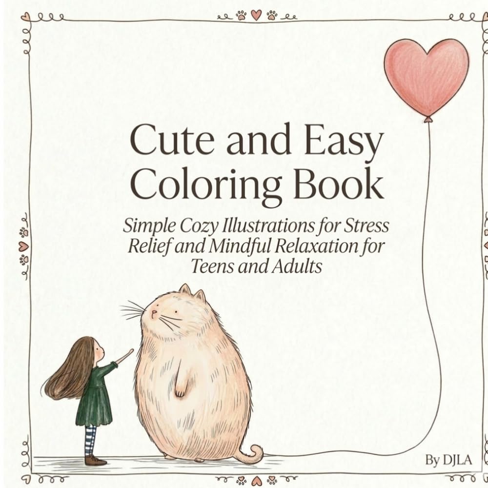 Cute and Easy Coloring Book: Simple Cozy Illustrations for Stress Relief and Mindful Relaxation for Teens and Adults