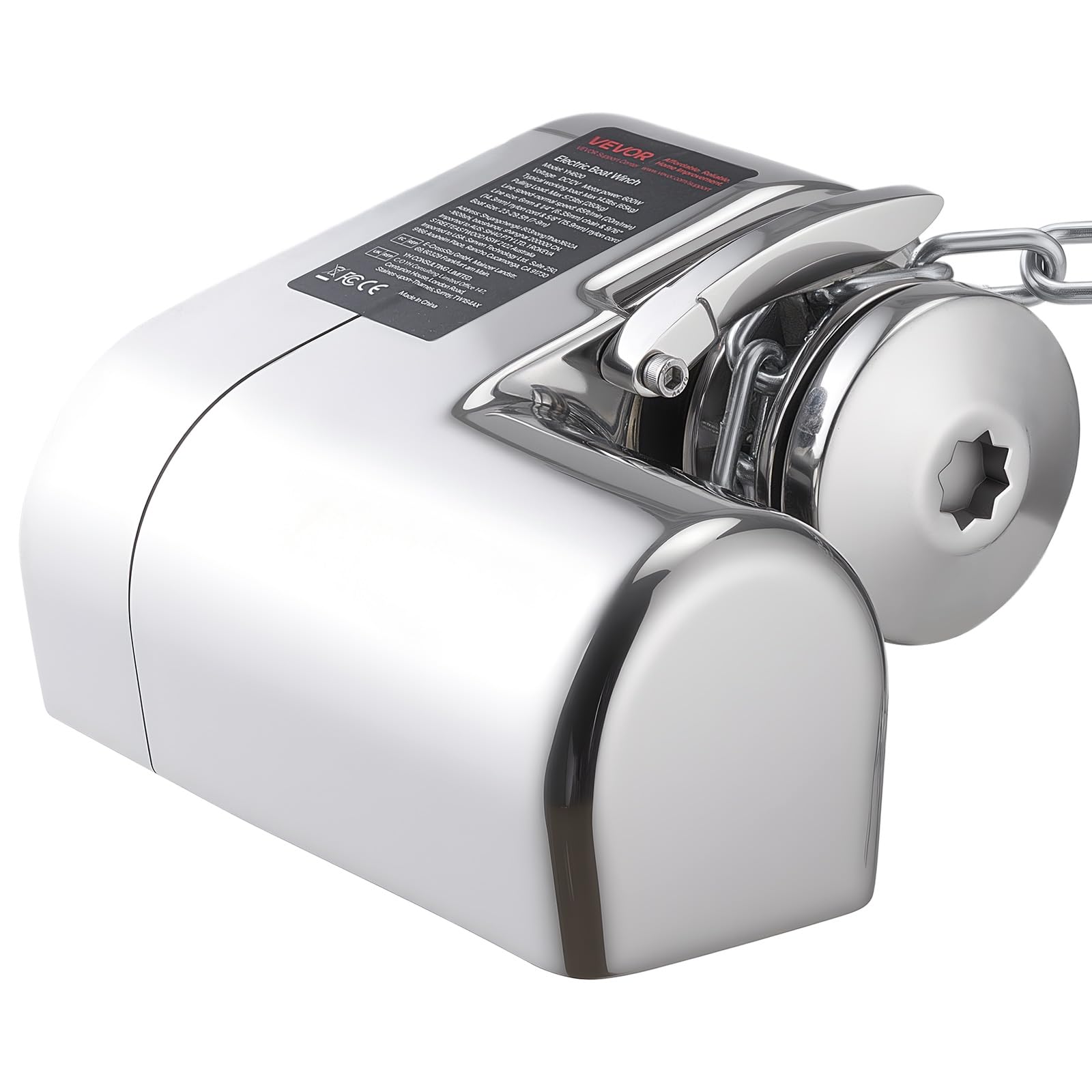 VEVOR Molinete de Ancla Eléctrico de 12 V CC, 600 W, para Cadenas de 6,35 mm y Cuerdas de Nailon de 14 a 16 mm, Carga de Tracción de 260 kg, para Embarcaciones de 7 a 9 m, 233 x 206 x 140 mm