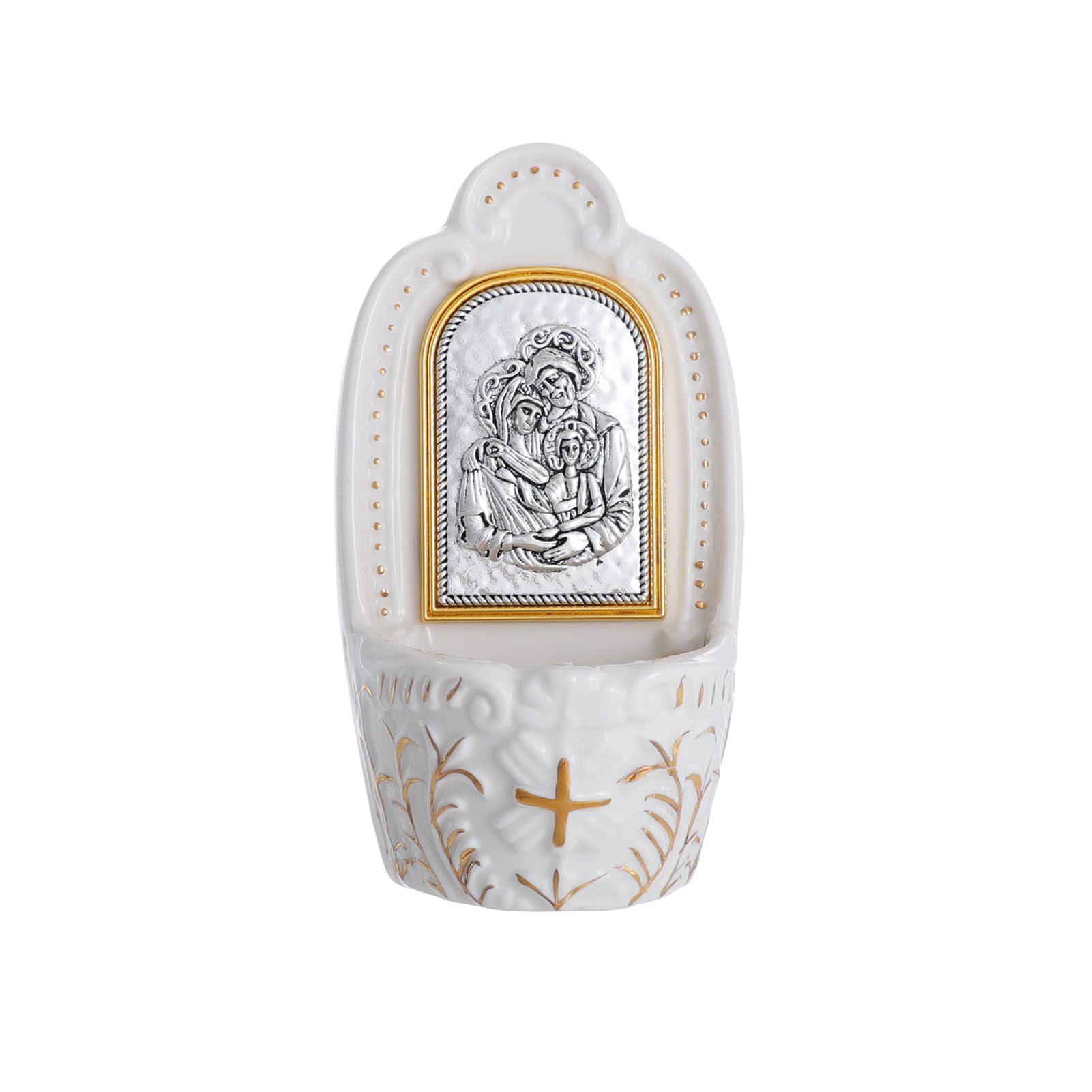 Porcelain Holy Family Holy Water Font Catholic Gifts Holy Family Holy Water Fonts for Entrance of Home Church Wall Hanging Decor Great Gift for First Communion, Confirmation, Housewarming