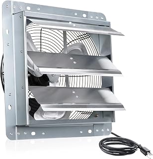 VENTISOL 12 Inch Exhaust Fan Wall Mounted, 1450CFM Shutter Exhaust Fan with Pre-Installed 1.65m Power Cord, Ventilation fan for Greenhouse, Garages, Attic, Shops, Chicken Coop, Barn, Shed
