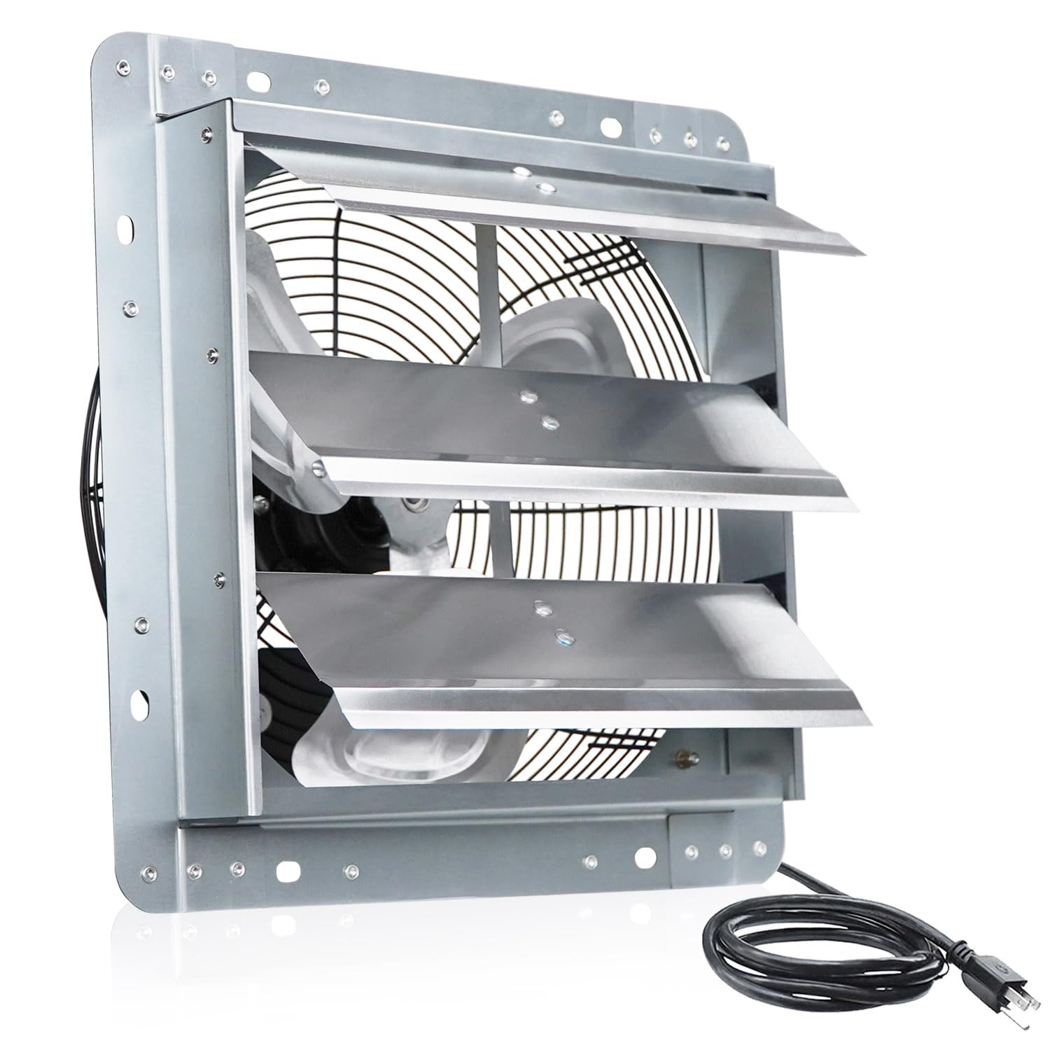 VENTISOL 12 Inch Exhaust Fan Wall Mounted, 1450CFM Shutter Exhaust Fan with Pre-Installed 1.65m Power Cord, Ventilation fan for Greenhouse, Garages, Attic, Shops, Chicken Coop, Barn, Shed