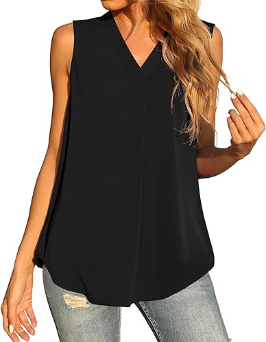 SNKSDGM Womens Blouses Fashion 2023 Summer Sleeveless Chiffon Tank Tops Loose Casual V Neck Flowy Business Office Shirts