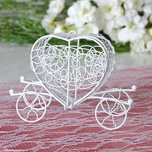 lot de 3 - BOITE A DRAGEES CARROSSE COEUR METAL BLANC - THEME CHIC PRINCESSE GLAM - pour baptême mariage communion - ballotin à dragées design et moderne