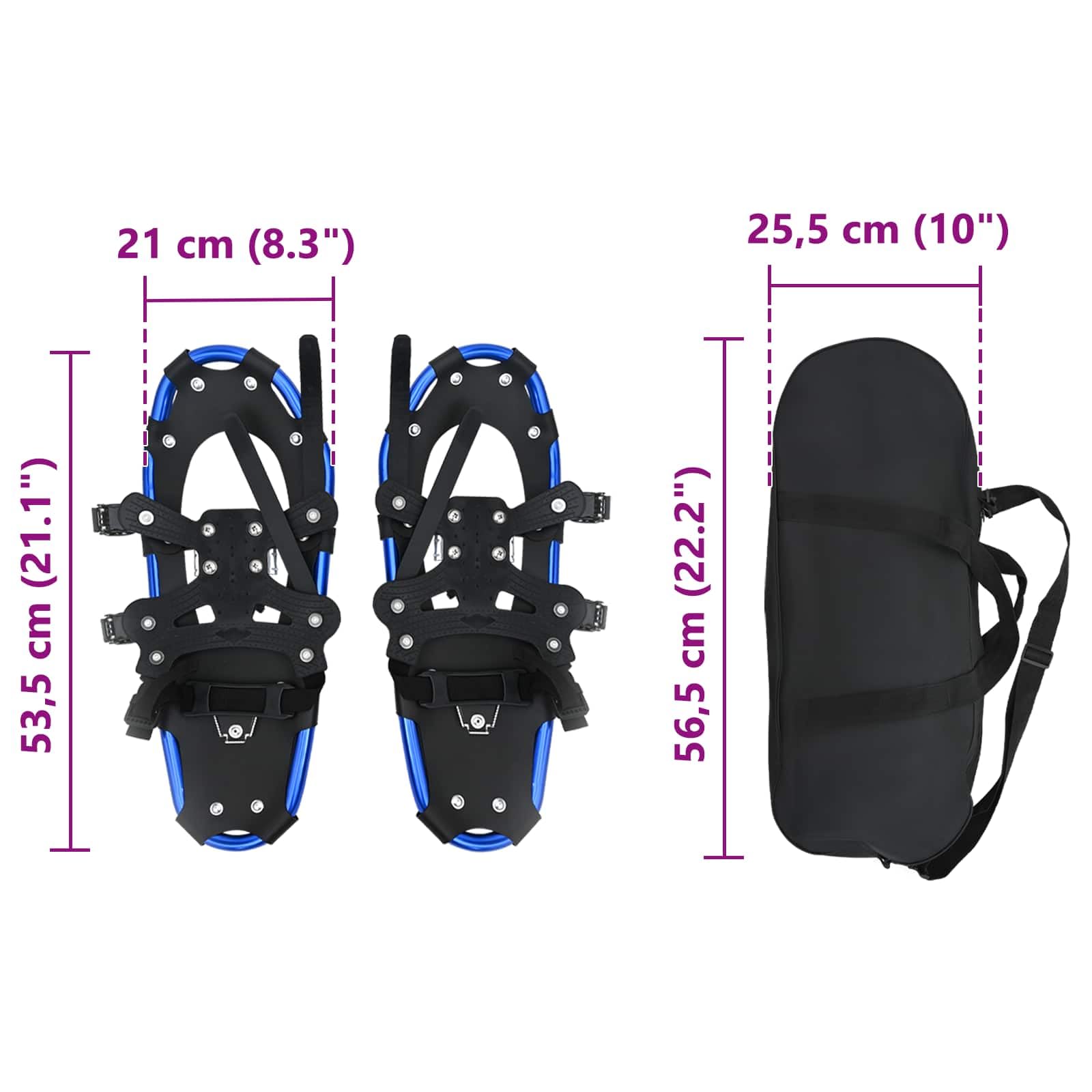 vidaXL Ciaspole 3 in 1 Blu e Nero 53,5 x 21 cm Alluminio e HDPE, Ciaspole in alluminio per il giardino, attrezzatura outdoor regolabile, accessori moderni per camminare sulla neve