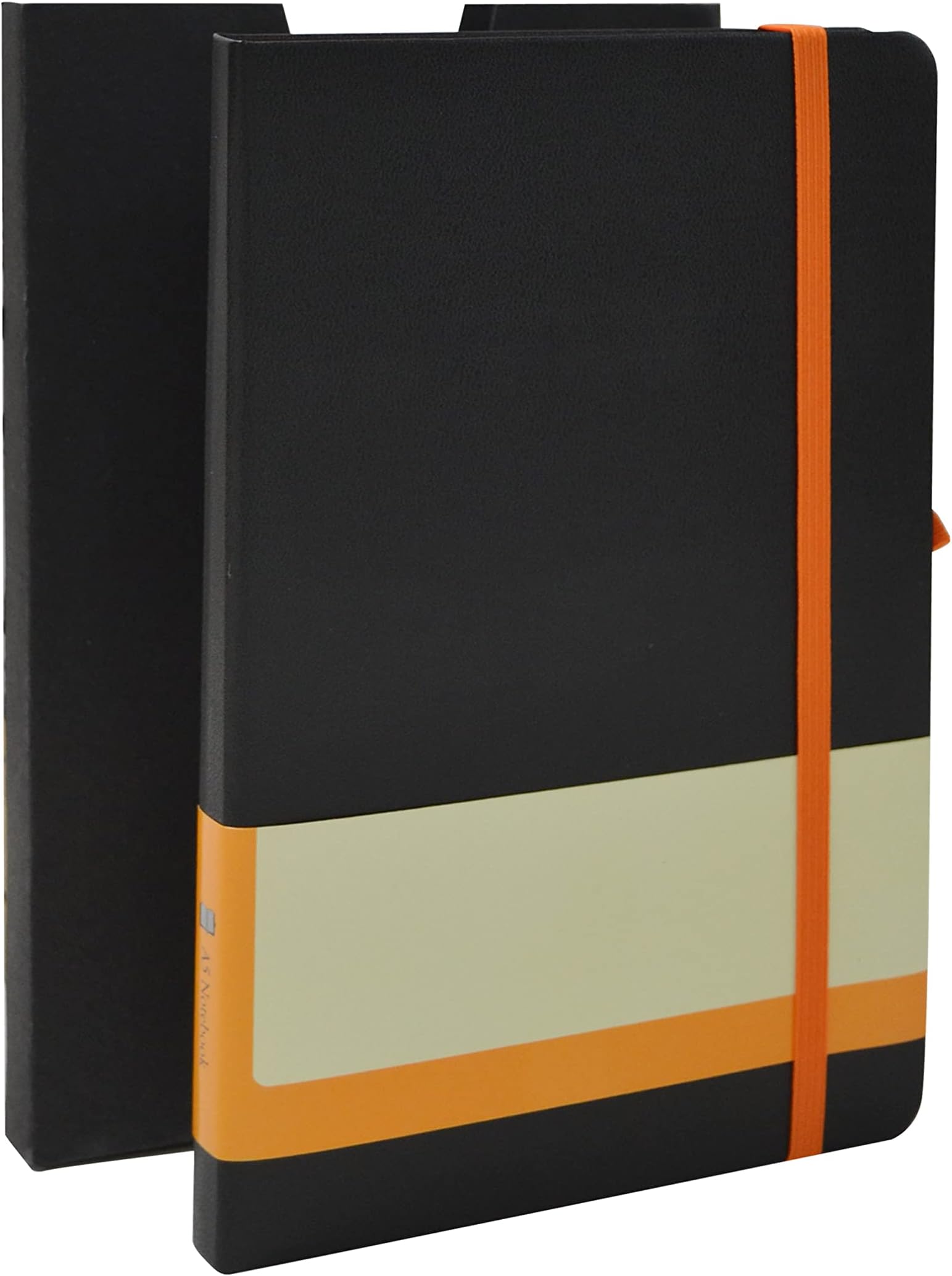 Santhome SUKH A5 Hardcover Ruled Notebook – 192 Pages, Rounded Corners, Bookmark, Pen Loop & Elastic Closure – Elegant Premium Lined Journal/Diary for Work, Study & Travel (Black/Orange)