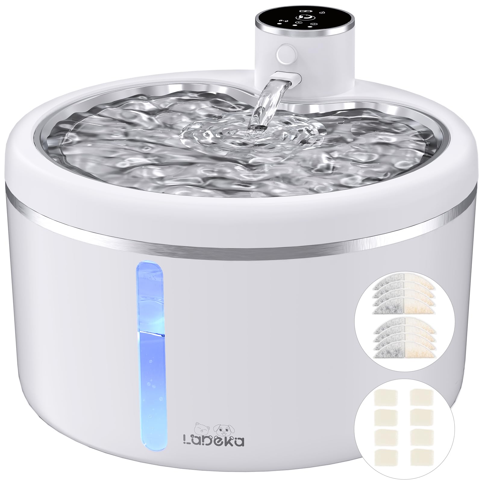 Wireless Cat Water Fountain with Stainless Steel Tray, 102oz/3L Pet Water Fountain for Cats Inside, Cat Fountain for Drinking with Motion Sensor, Ultra Quiet Pump, Cats & Dogs Gifts-8Filters