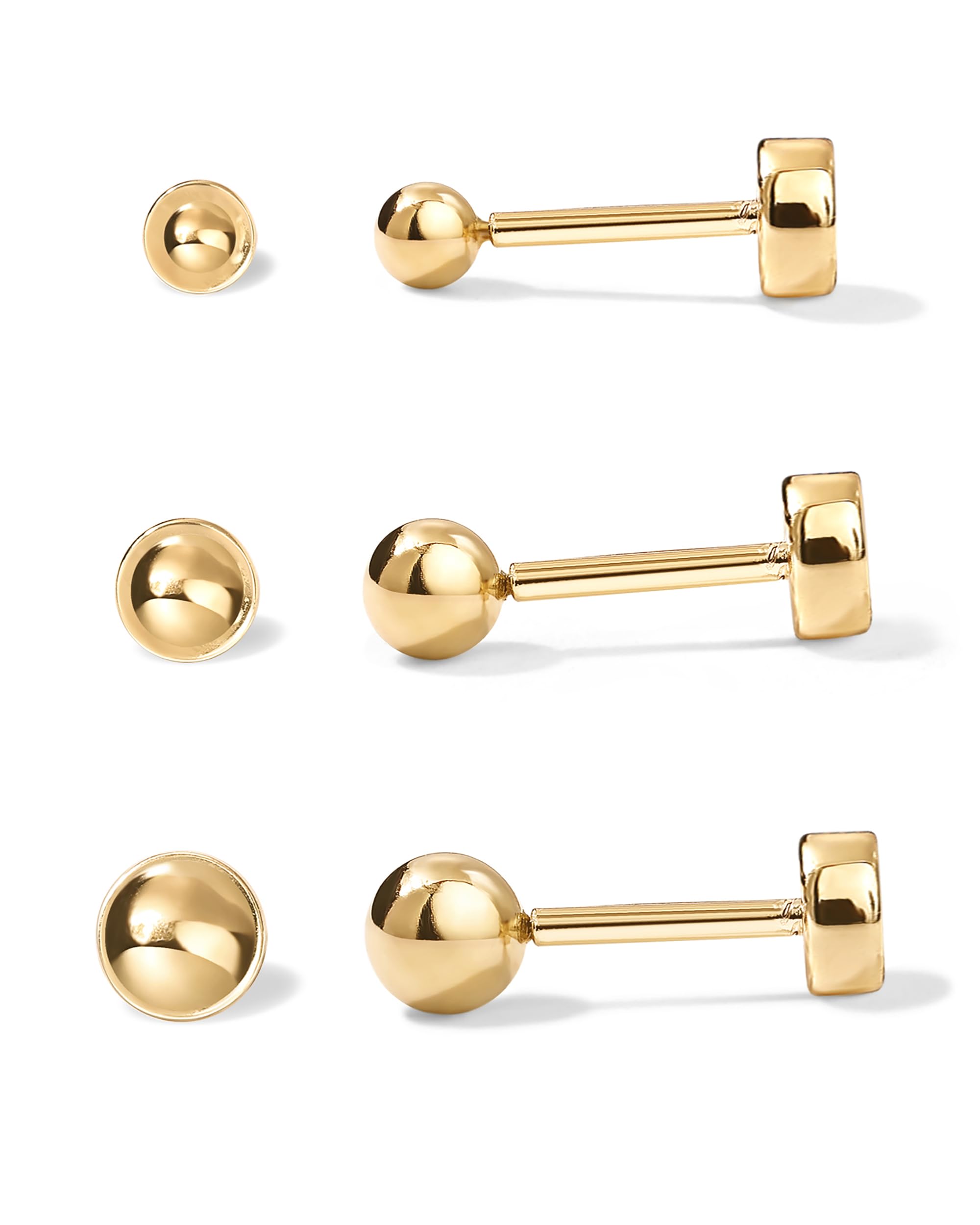 PAVOI 14K Gold Plated Ball Flatback Earrings for Women, Cartilage Stud