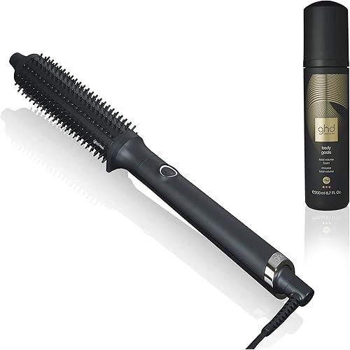 ghd Rise Hot Air Hair Brush Essentials Duo ― Rise Professional Volumizing Blow Dryer (Black) + Body Goals - Total Volume Hold Foam for Maximum Fullness and Body (6.7 fl. oz.)