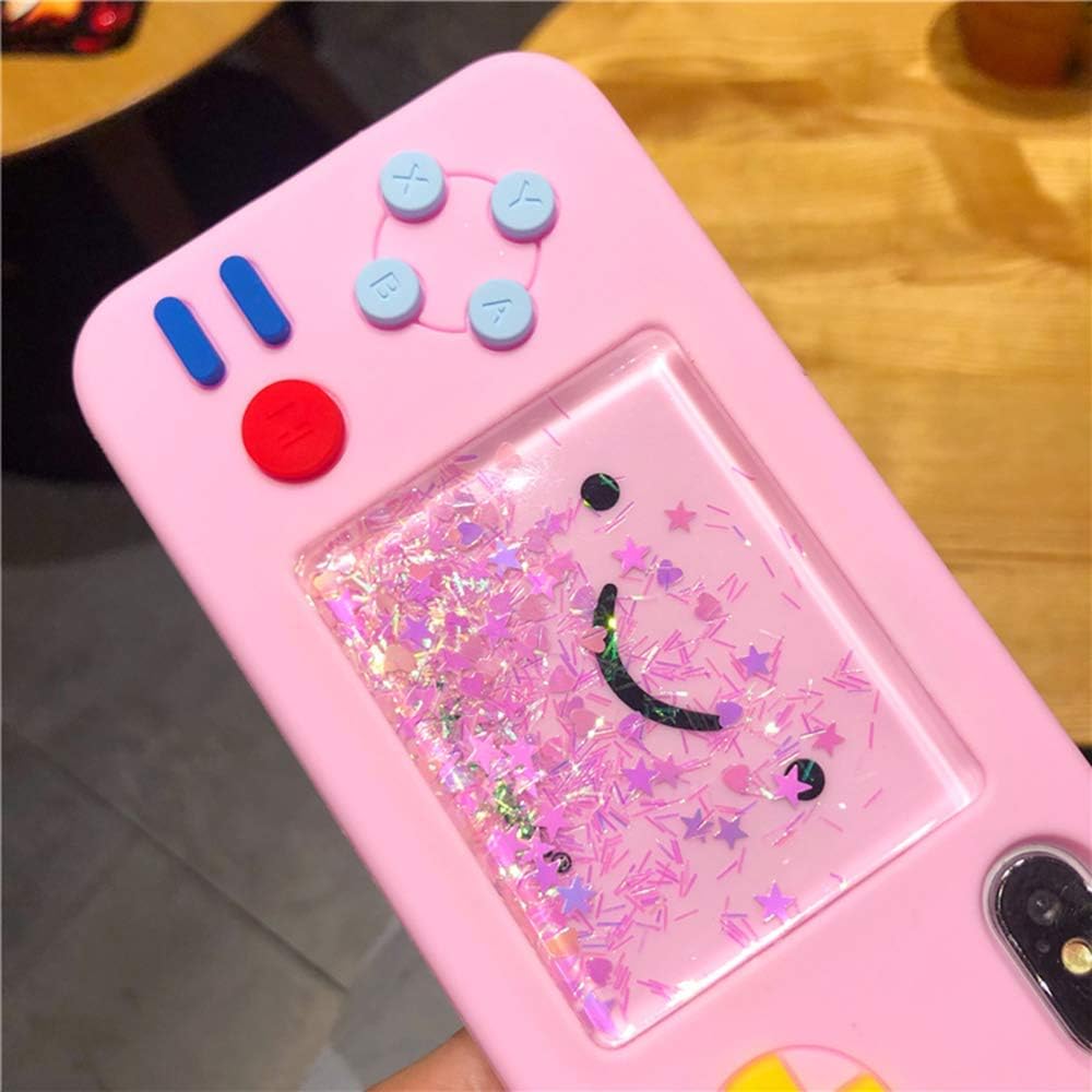 UnnFiko Squishy 3D Cartoon Game Case Compatible with iPhone X/Xs, Creative Liquid Stars Funny Play Case Soft Rubber Protective Cover for Girls Women (Pink, iPhone X/Xs)