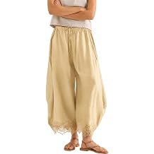 People Free Pants Womens Cropped Wide Leg Pants Drawstring Lace Trim Boho
