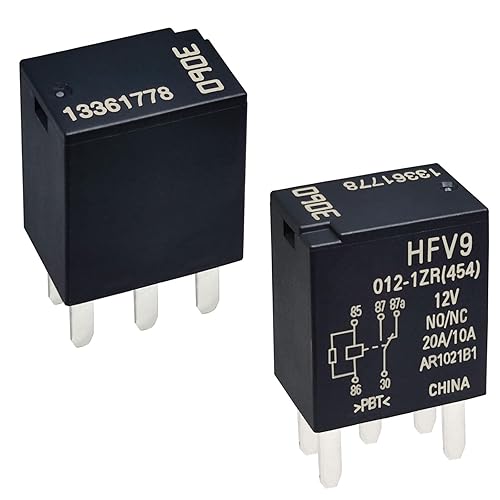 Relé 13361778 (juego de 2), 5 pines 12 V CC 20 A Relé multiusos para motor de ventilador de refrigeración del motor, compatible con vehículos GMC,