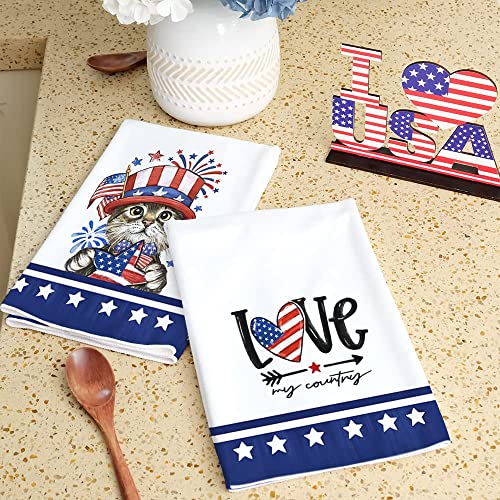 Geeory 4Th Of July Kitchen Towels Stars And Stripes Cat Patriotic Dish Towels 18X26 Inch Ultra Absorbent Bar Drying Cloth Hand Towel For Kitchen Bathroom Party Home Set Of 2 Gd088 #TOP2
