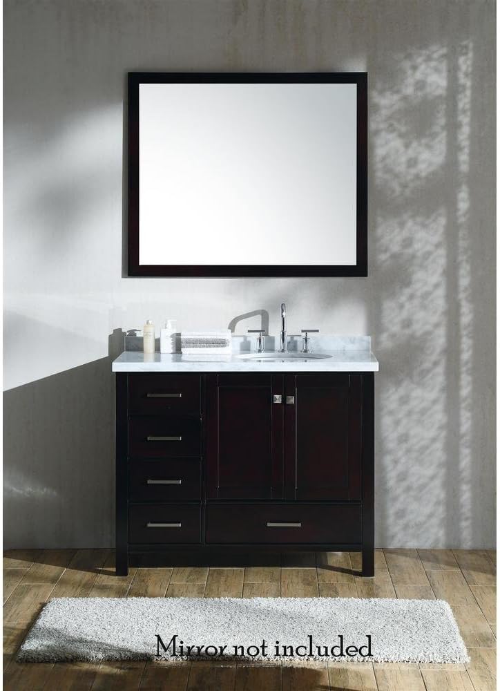 ARIEL Cambridge A043S-R-VO-ESP 43" Inch Single Right Offset Oval Sink Solid Wood Espresso Bathroom Vanity with 1.5" Inch Edge White Carrara Marble Countertop