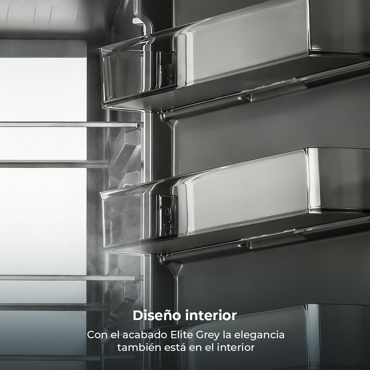Cecotec Frigorífico Combi Total NoFrost de 405L Bolero CoolMarket Combi 405 WL Elite Inox D. 200 cm de Alto, 60 cm de Ancho, Clase D, MetalFlex Cooling, Fresh Flex, Interior en Elite Grey, Inox