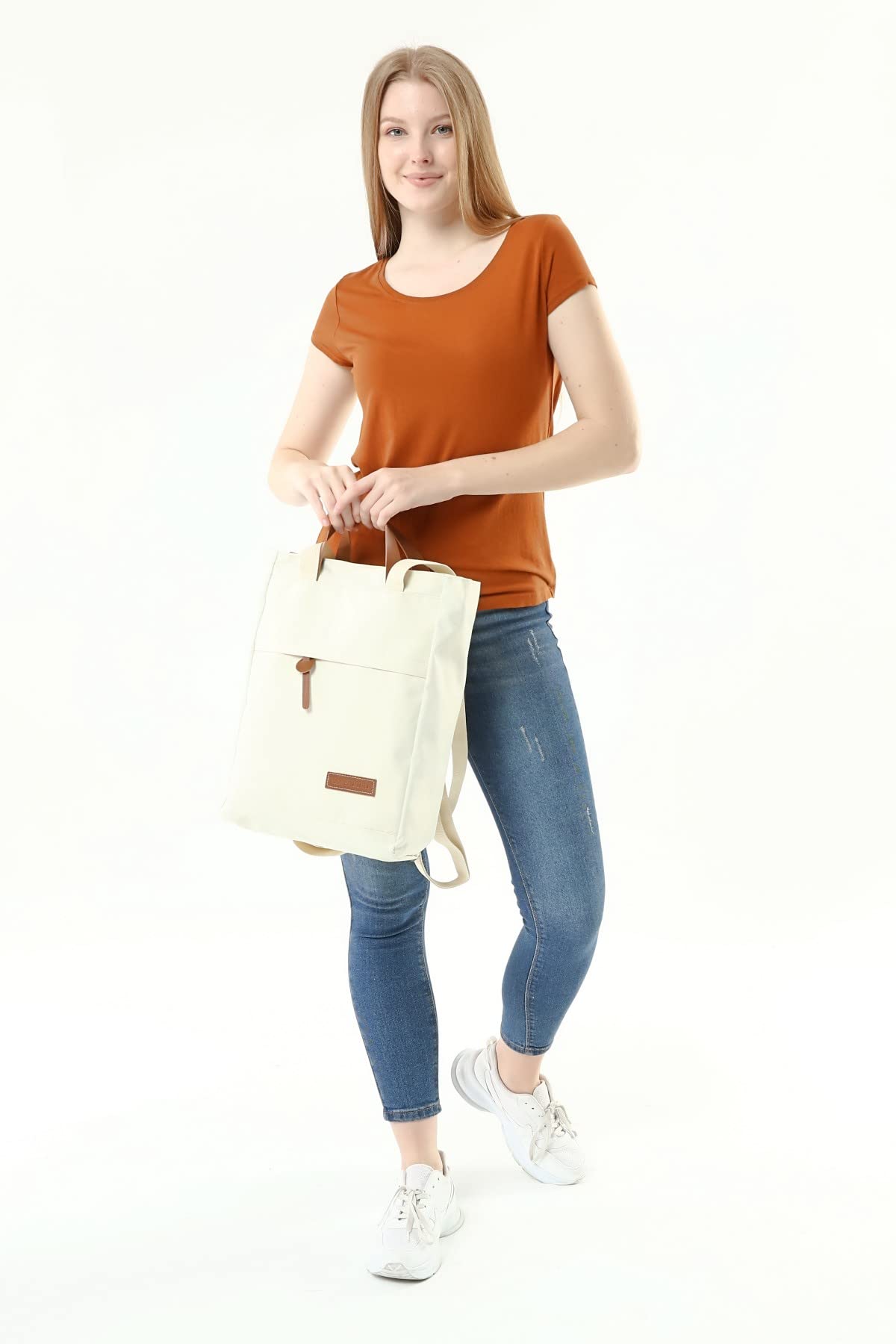 RAMSBURRY Unisex Bej Su Geçirmez İmperteks Kumaş Üçü Bir Arada Omuz El Sırt Çantası (Bej)
