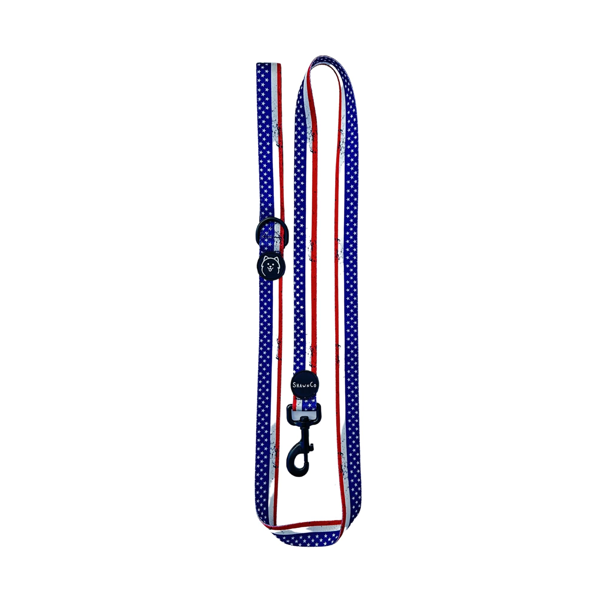 ShawnCo Dream Walk Dog Leash- Premium, Nylon Pet Leash with Soft Neoprene Handle for Small, Medium and Large Dogs (Stars and Stripes, Medium/Large)