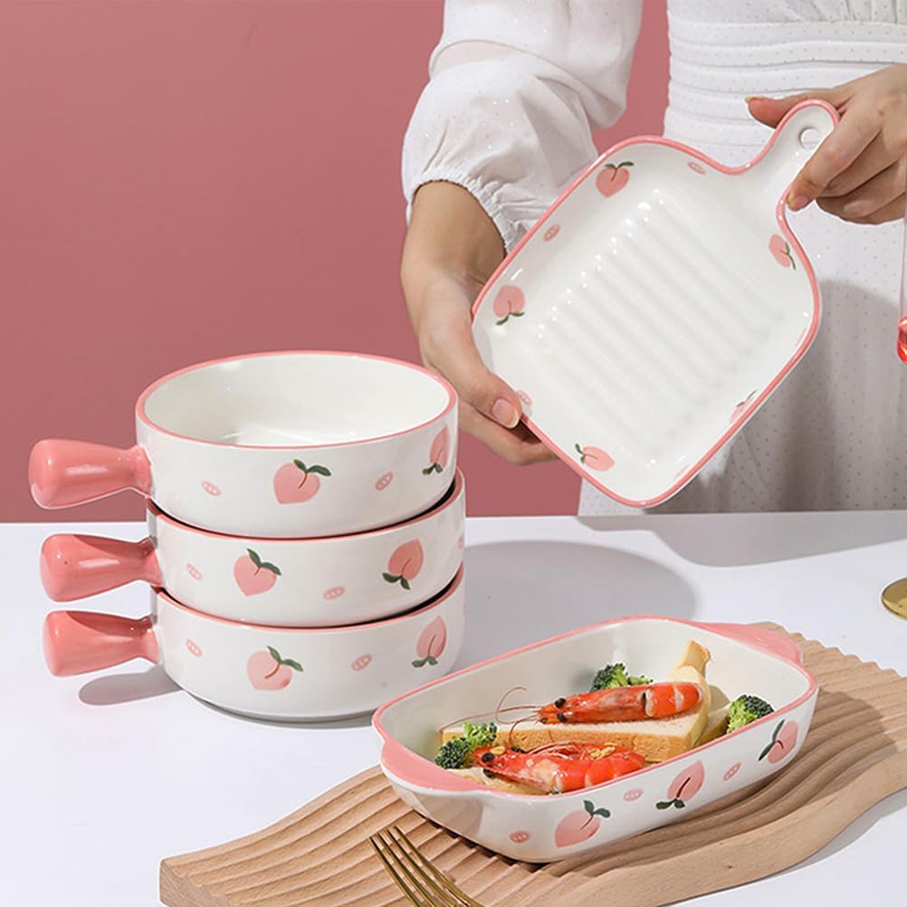 Dxcaicc Lasagne Dish Ceramics Round Creative Fresh Fruit Pattern Double-Handled with Lid Soup Pot on Birthday Wedding Parties Christmas New Year's Day,Orange
