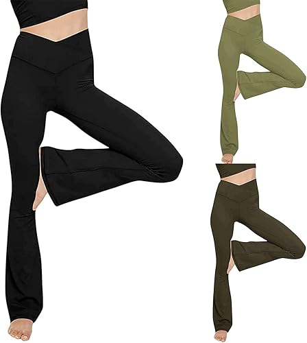 Pantalones de yoga cruzados para mujer, leggings de cintura alta, acampanados, pantalones acampanados de pierna acampanada, pantalones deportivos