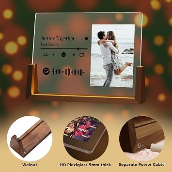 Personalised Spotify Plaque with Photo, Custom Acrylic Picture Frame with LED Light, Spotify Code Gift for Couples and Friends, Anniversary, Birthday and Christmas
