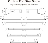 Vista 3 de Barras de cortina para ventana de 32 a 78 pulgadas, juego de barra de cortina individual de 58 pulg. con empalme, color negro, con soportes