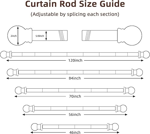 Miniatura 3 de Barras de cortina para ventana de 32 a 48 pulgadas, barras de cortina de empalme negras de 58 pulgadas, juego de cortineros de una sola ventana con
