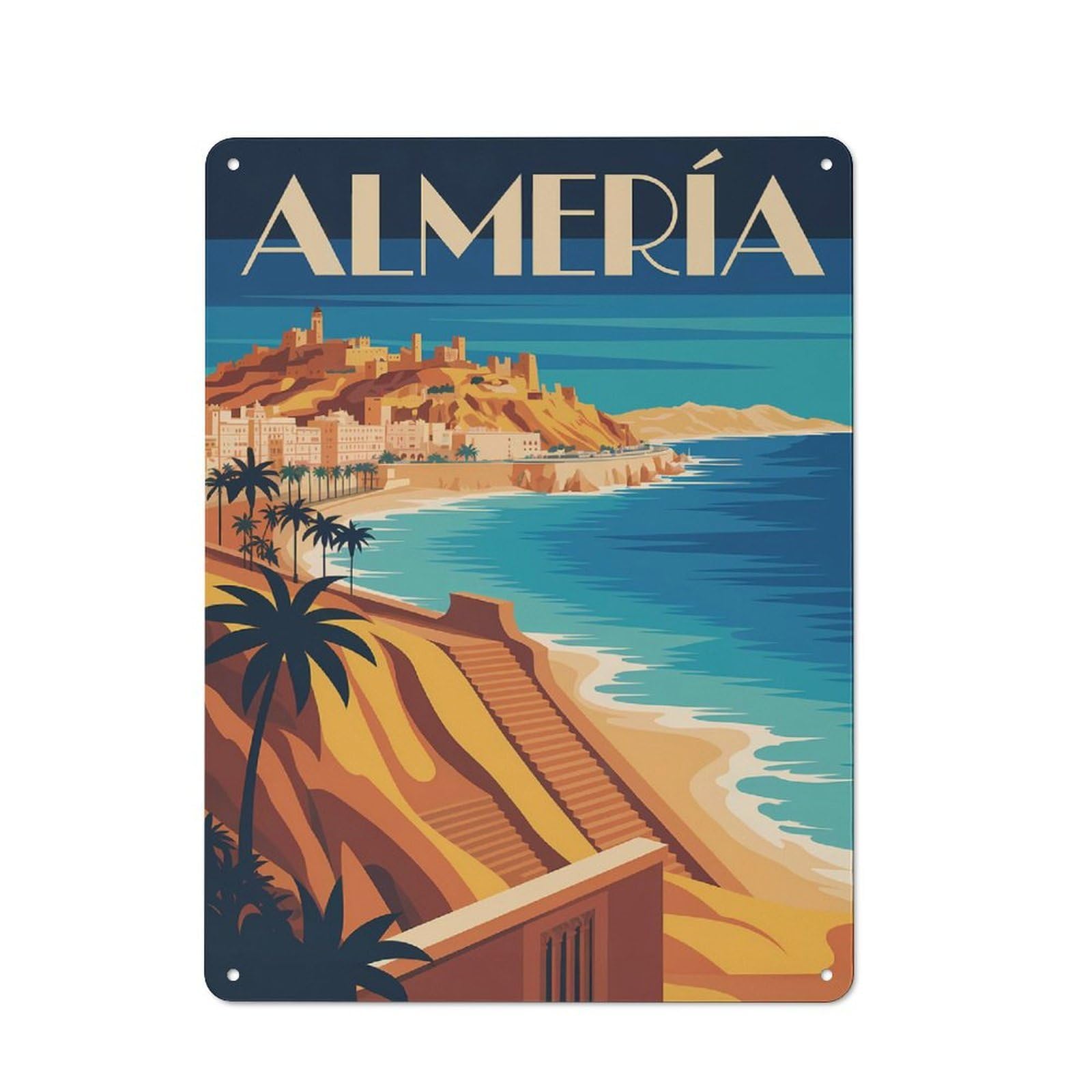 Junmoney Style Almería Travel (2) Rustic Tin Sign 40X30cm For Studio Or Craft Room, For Kitchen, Dining Room And Home Bar Wall Decor