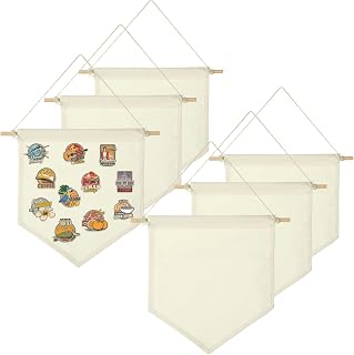 6 Pack Canvas Banners Blank with Wooden Dowel, Hanging Wall Blank Canvas Banner, Wall Art Banner Enamel Pin Display Blank Banners for Enamel Pins, Buttons and Label Collections