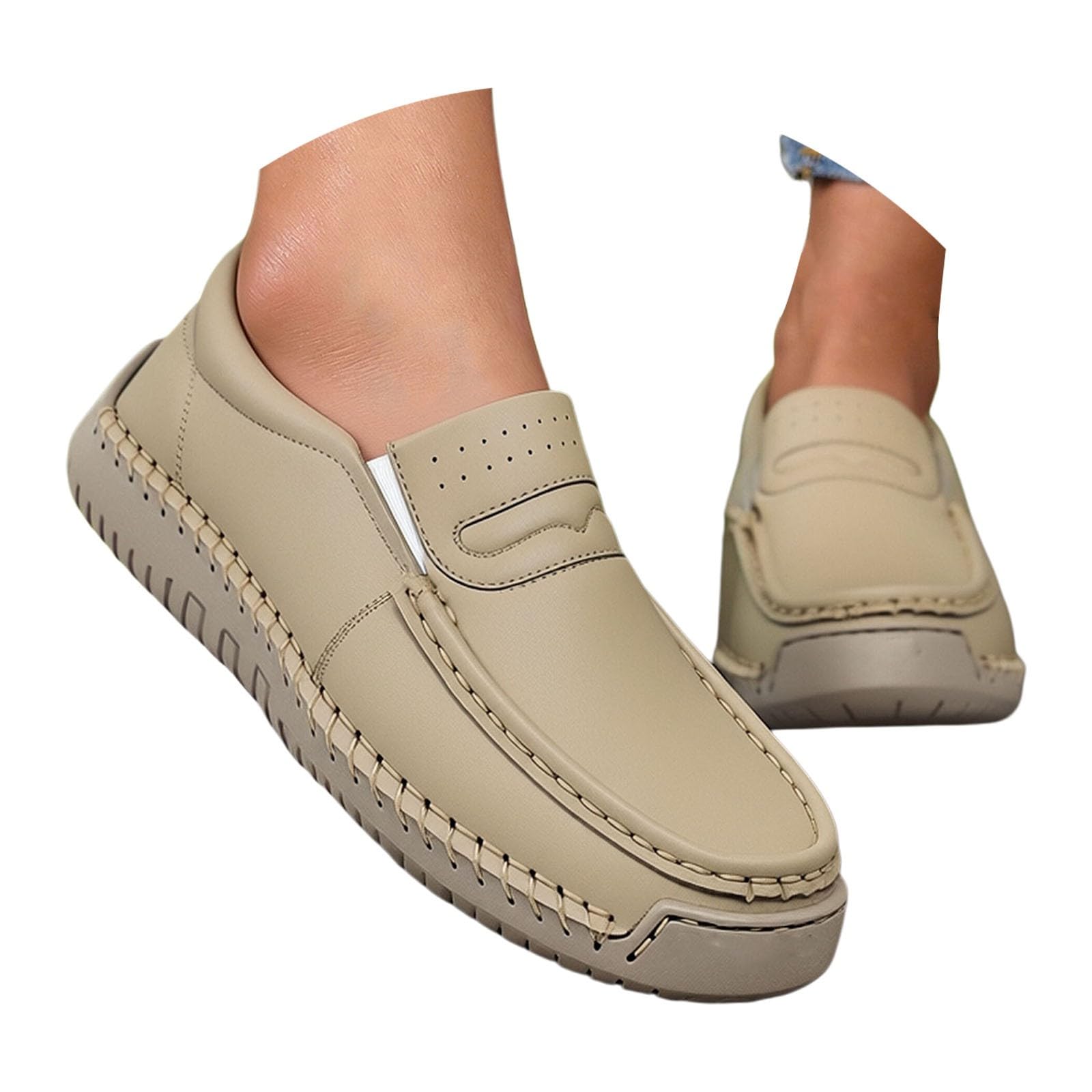 Generisch Slipper - Zapatillas de verano para mujer, de piel, planas