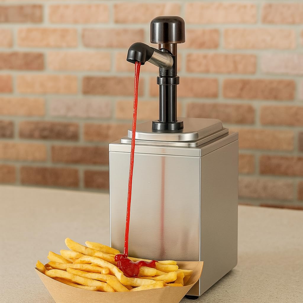 Pompe à sauce inox 1 bac – 4L – ketchup, mayonnaise, moutarde – robinet 160 mm – récipient amovible