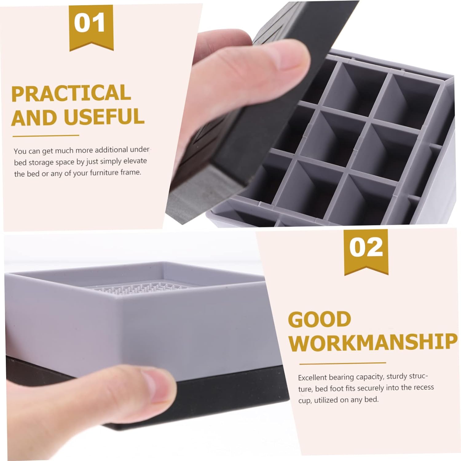 PRETYZOOM 8 Pcs Plastic Furniture Risers Heavy Duty Bed Height Elevators for Fridge Sofa Table Sturdy Non Slip Maximize Under Bed Storage Space Easy to Install