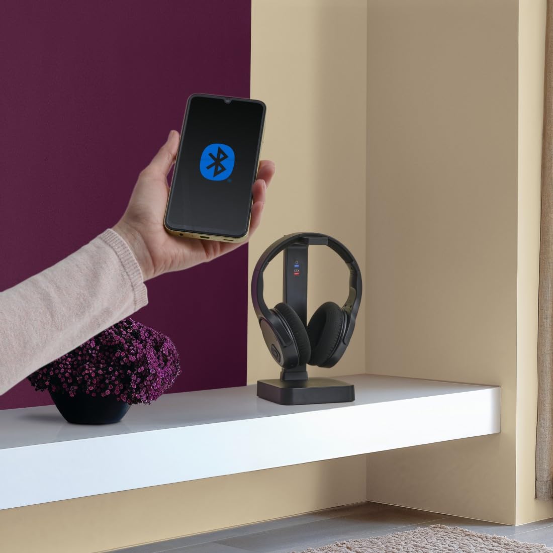 Hama Funkkopfhörer für TV, 2,4 GHz (kabelloser Kopfhörer für fernsehen ohne Audioverzögerung, 16 h Spielzeit, Over-Ear Kopfhörer mit Lautstärkeregler + 3 Modi, für Senioren und Hörgeschädigte) schwarz