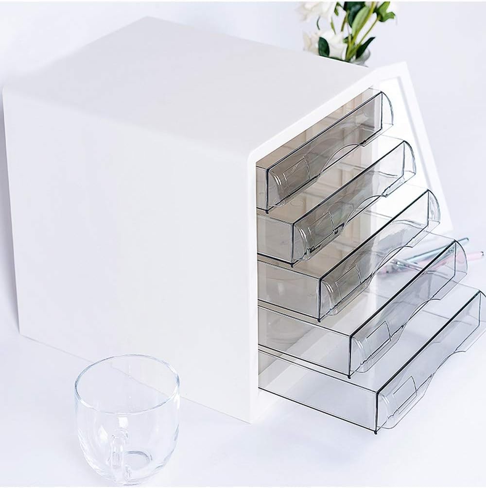 Armadietti per archiviazione di File per Ufficio 5th Floor Desktop Plastic File Holder Storage Box Family Office Cabinet Desktop Archive Storage Manager Office SUP, Bianco