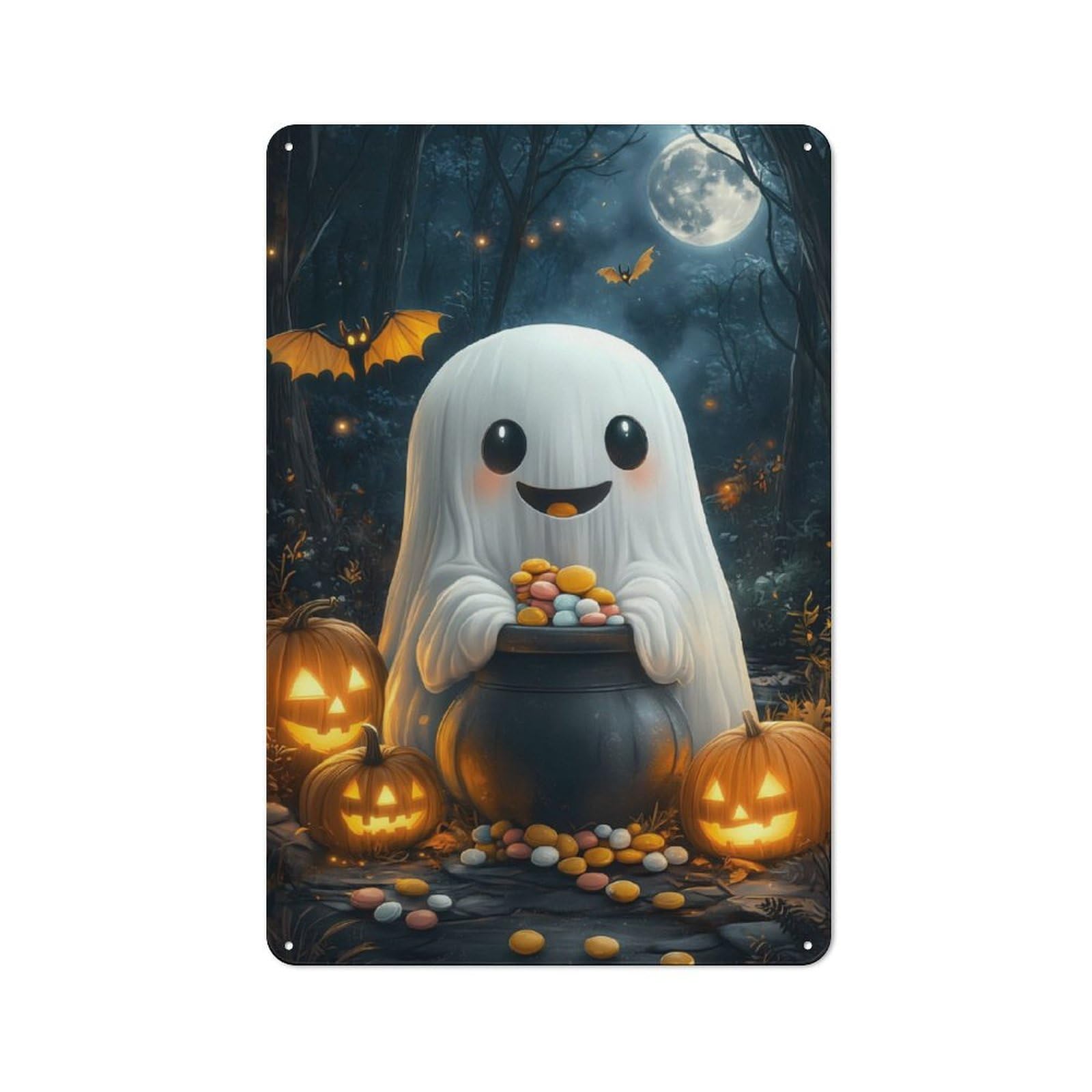 Junmoney Cute Halloween Ghost Vintage Metal Sign 30X20cm For Hobby Room Or Studio, Housewarming Present For People Styling Hobby Room And Studio