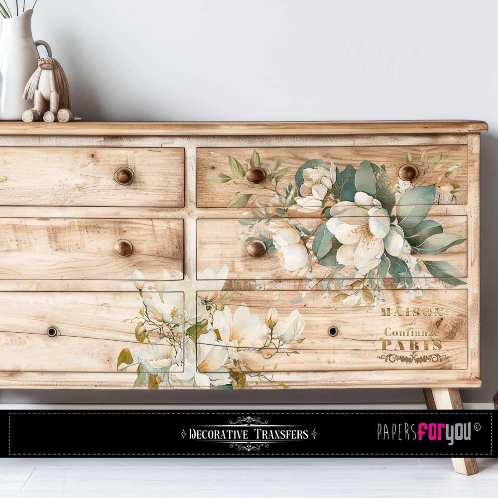 Papers For You - Trasferimenti decorativi per artigianato e mobili/adesivi di trasferimento decorativo/15 x 30 cm 6"x 12" 4 fogli (Magnolie)