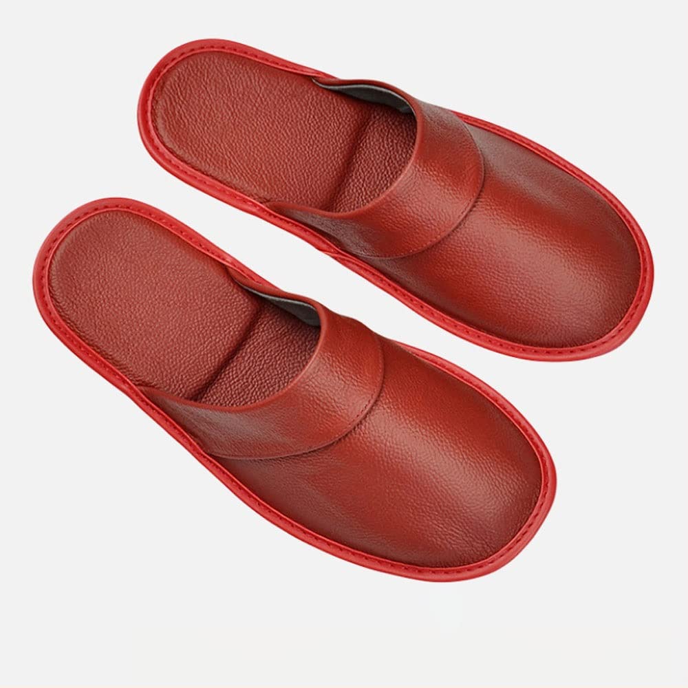 Mens Women Genuine Cowhide Leather Slippers Non Slip Home Bedroom Shoes House Slippers Comfy Indoor Slippers Color E