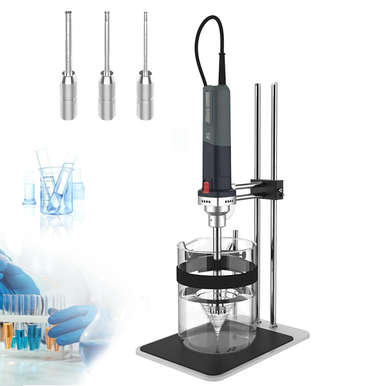 Homogeneizador de alta velocidad, emulsionante dispersor de laboratorio con engranajes ajustables, doble soporte vertical para homogeneización y mezcla de células