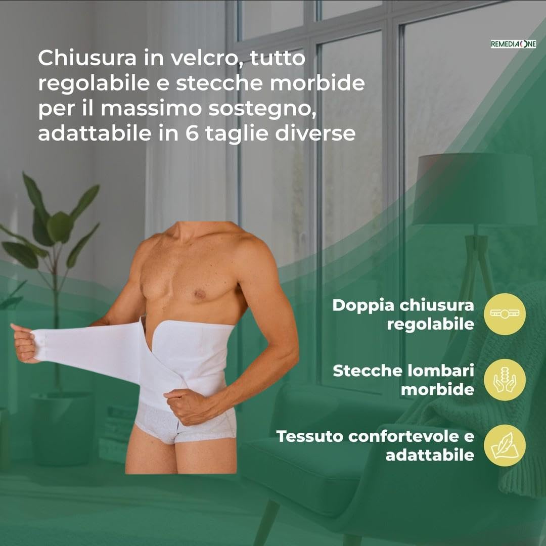 Faja lumbar con soporte de espalda elástica, faja de compresión para mujer y hombre, faja lumbar ortopédica de doble cierre – Blanca (6 (120 – 130 cm))