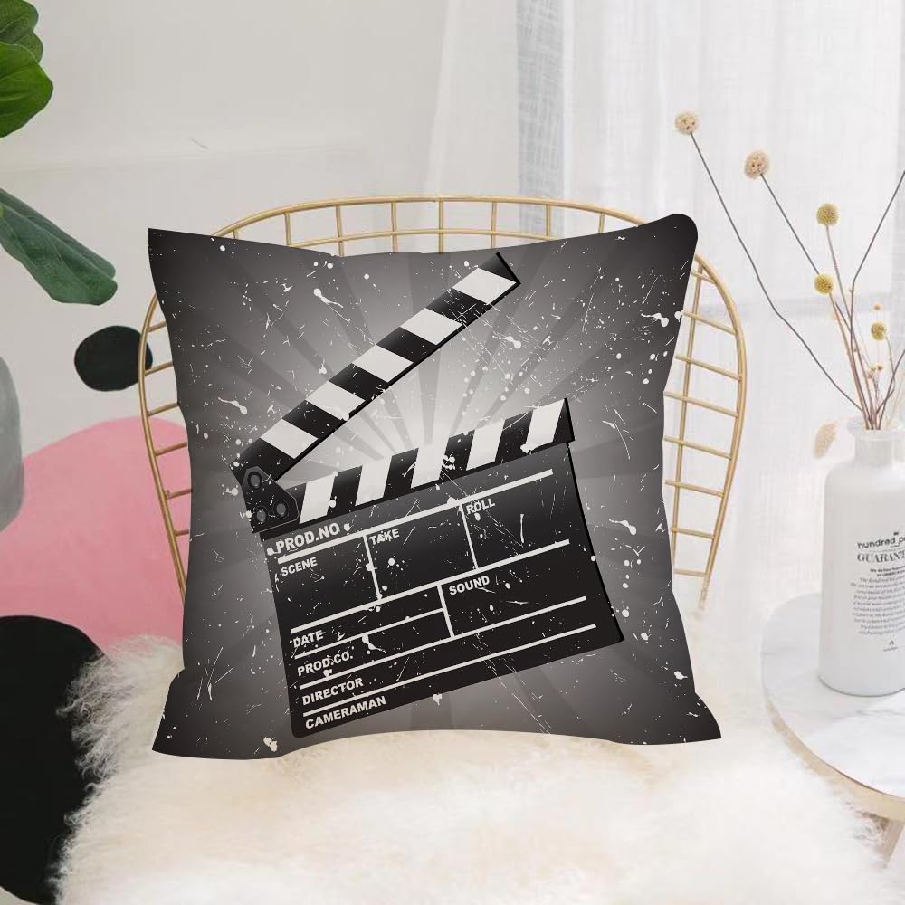 Hyosxw Movie Theme, Clapper Board On Retro Backgrou - A2 Cushion Cover,Throw Pillow Case Home Decorative For Living Room Bedroom Sofa Chair 18X18 Inch,Movie Theme, Clapper Board On Retro Background, Marking The Beginning Of The Sc,Pillowcase 45X45cm