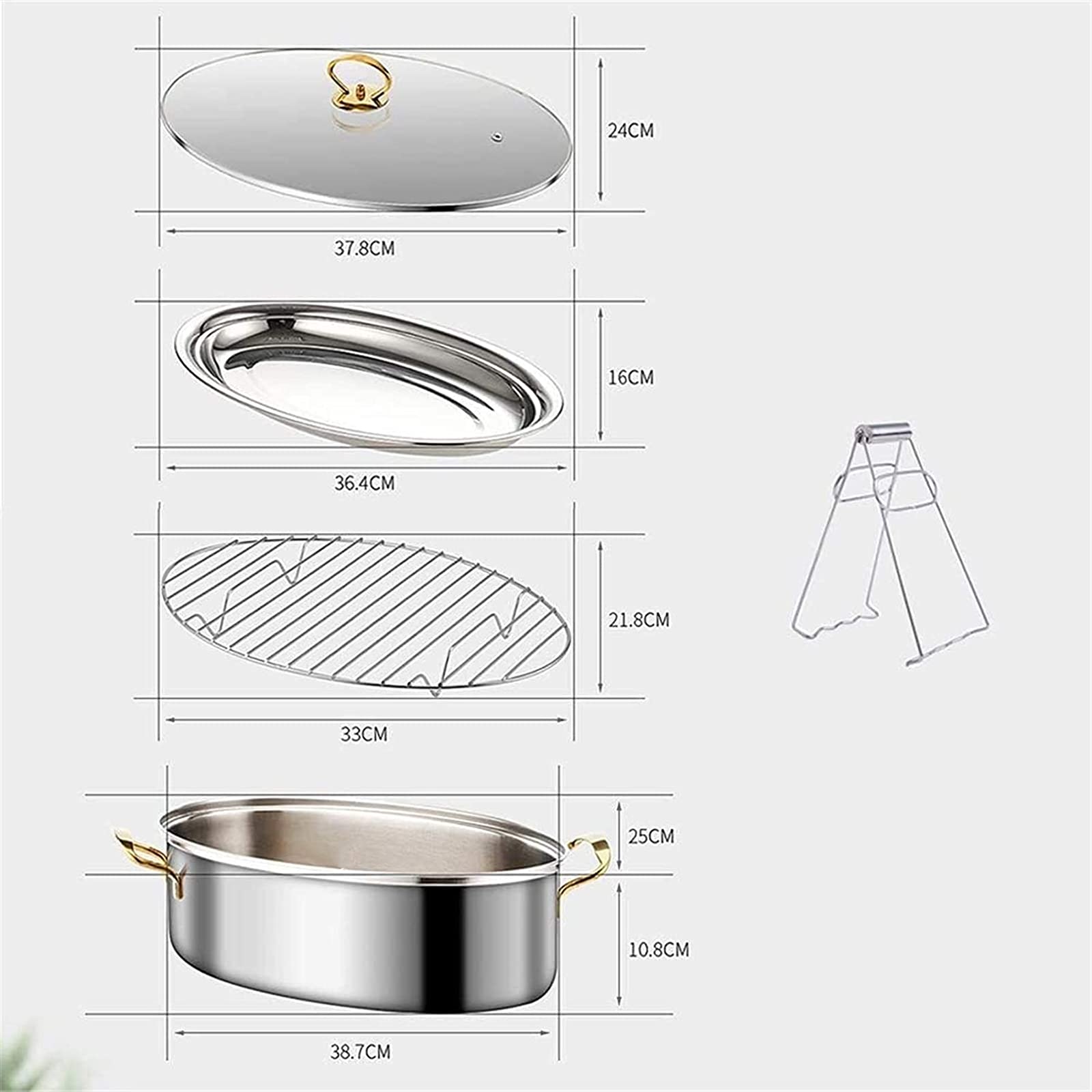 Pentola a vapore ovale per pesci, forma ellittica, grande capacità, in acciaio inox, pentola a vapore multiuso, con griglia per cuocere a vapore pesce/frutti di mare/arrostire tacchino