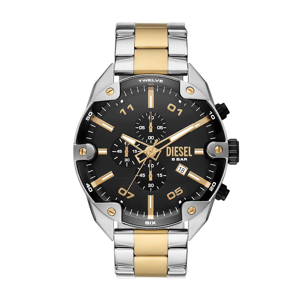 Diesel Watch for Men Spiked, Chronograph movement, 49MM Silver Stainless Steel case with a Stainless Steel strap, DZ4627