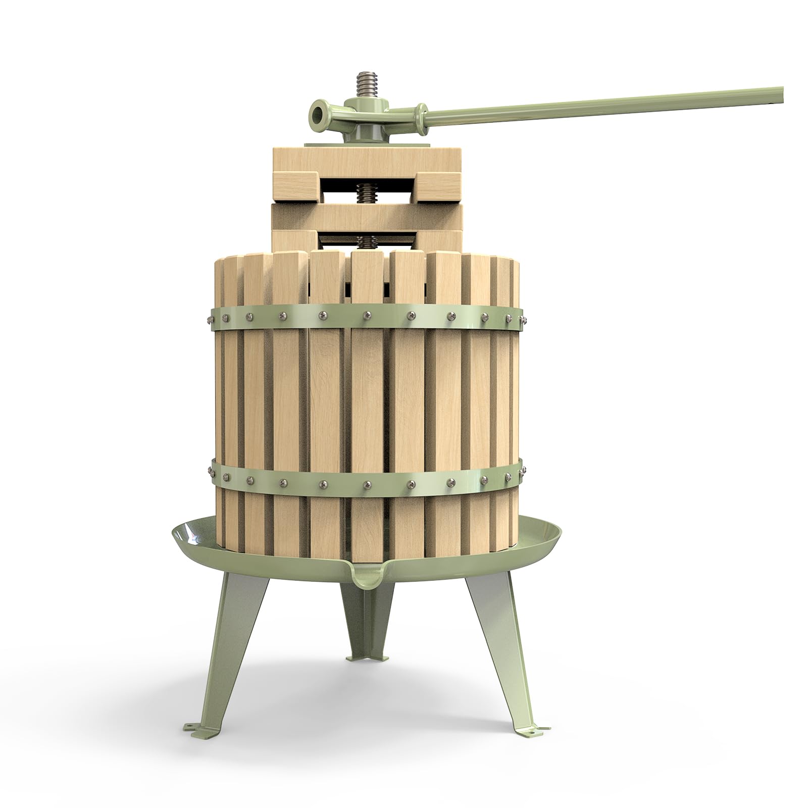 Fruit Wine Press - 100% Nature/Healthy Apple&Grape Crusher Manual Juice Maker for Kitchen, Solid Wood Basket with Blocks Cider Wine Making Press (LFGB Certified,Heavy Duty) (1.6 Gallon, Green) (12L)