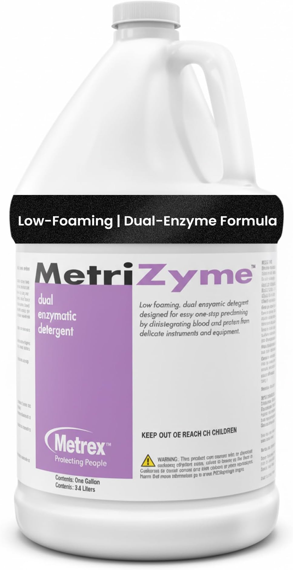MetriZyme Dual-Enzymatic Detergent, 1 Gallon – Enzyme Cleaner for Medical Instrument Pre-Cleaning, Low-Foaming Formula with Surfactants, Gentle on Instruments, Mint Fragrance
