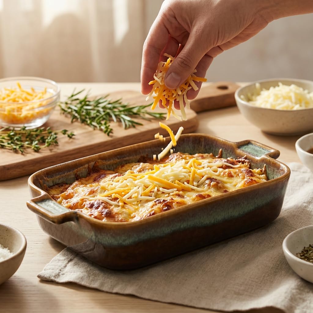 Baking Dish Ceramic Baking Dish、Rectangular Baking Pans Set、Double handles Suitable for lasagna、Baking、Oven 12.2IN、10.2IN、8.3IN Reactive Glaze 3-Piece