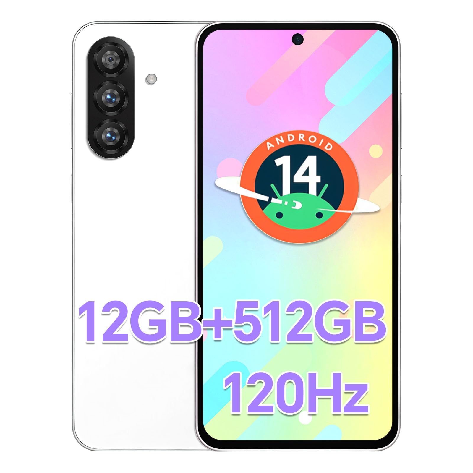 Unlocked Cell Phones R56 Ultra 5G,12+512GB Unlocked Phone, 48MP+108MP Dual Camera，5000mAh Battery，5G Dual SIM Smartphone, 6.8" HD Screen, Android 14.0, Face ID/GPS(Titanium White)