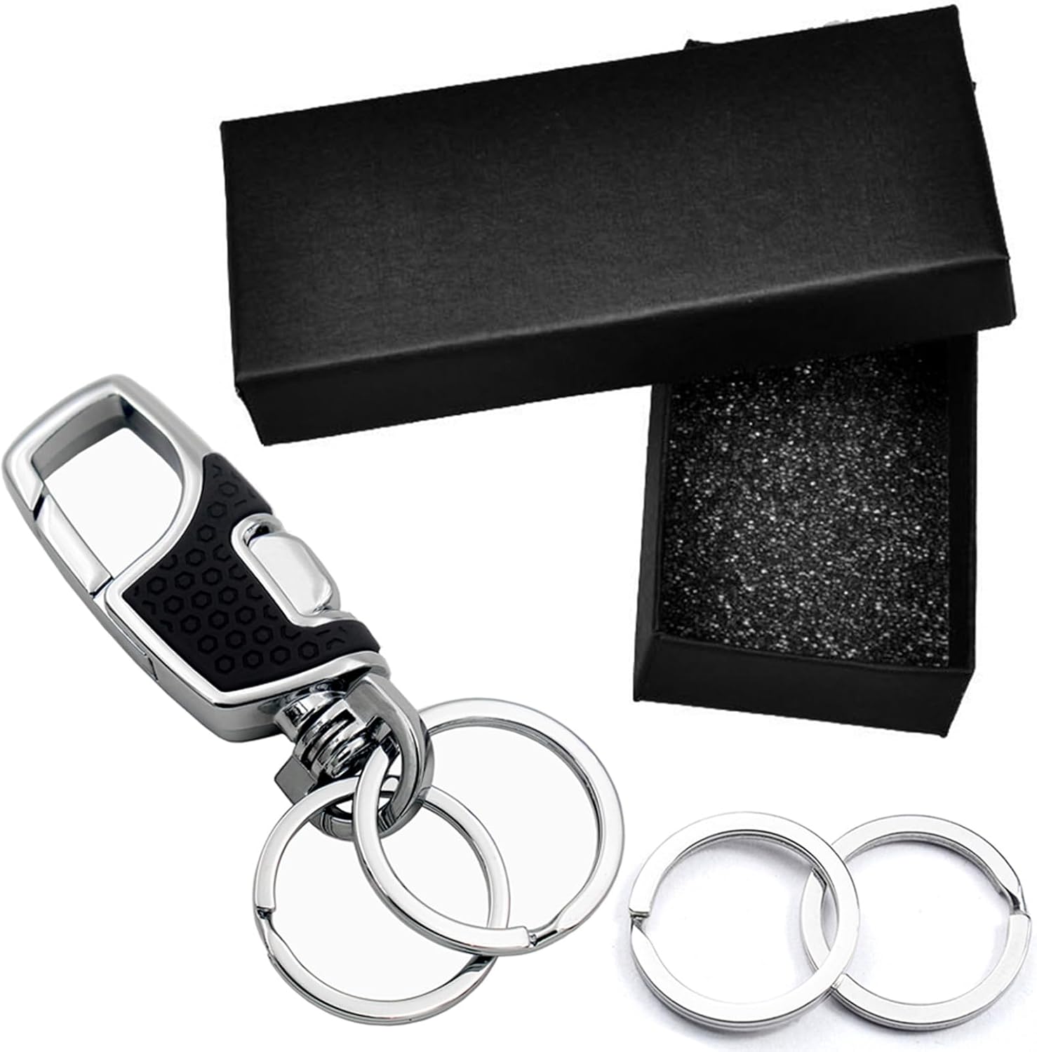 Key Chain with (2 Extra Key Rings and Gift Box) Heavy Duty Car Keychain for Men and Women - Black
