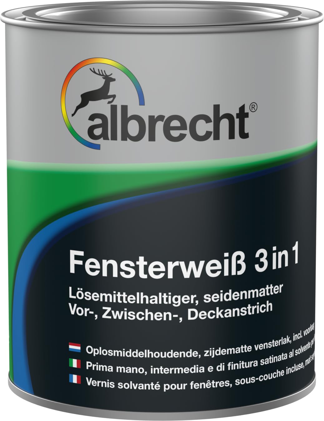 Albrecht Fensterweiß 3 in 1 | Weiß seidenmatt 2,5 l | Spezial-Fensterlack auf Alkydharzbasis | Grund-, Zwischen- & Deckanstrich | Für Fenster, Türen & Holzbauteile