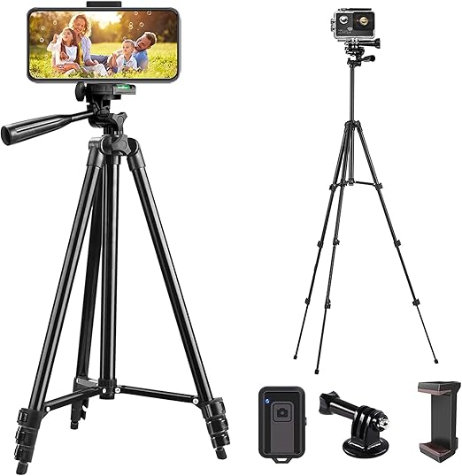 Phone Tripod, LINKCOOL 42 inches Portable Adjustable Cell Phone Tripod Stand with Phone Mount & Wireless Control Remote for iPhone/Android Smartphone - Black