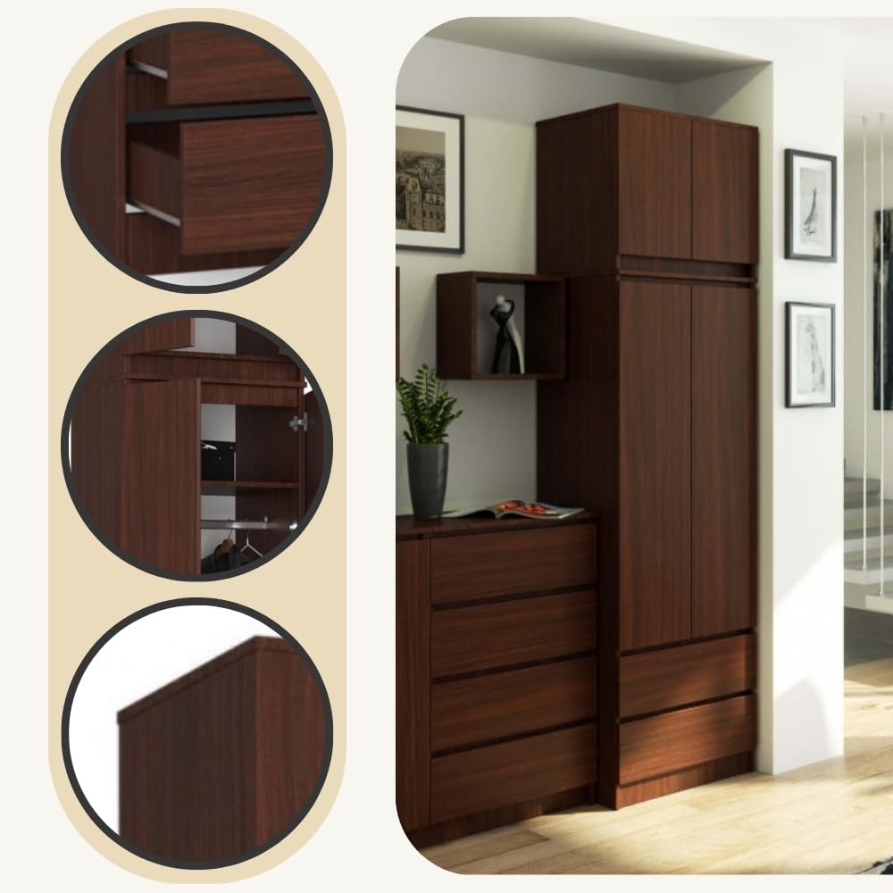 AKORD | Armadio con Estensione | Armadio con Ripiani, e Appendiabiti e Cassetti | 234 cm di Altezza | Mobiletto Cameretta Camera da Letto | Mobili soggiorno | Guardaroba |Wengé