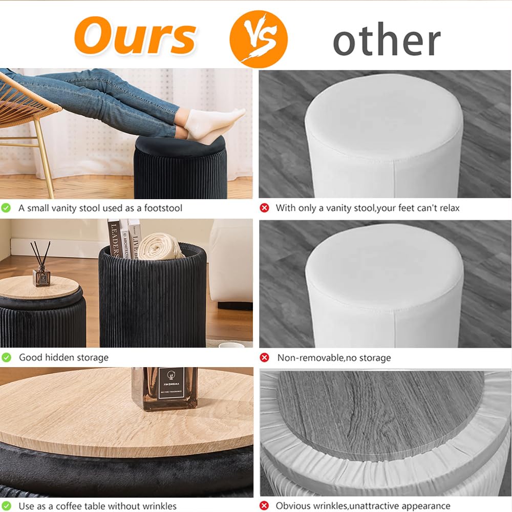OUSADOU BLEXA Round Set of 2 Ottoman with Storage-Upholstered Velvet Vanity Stoo - product photo